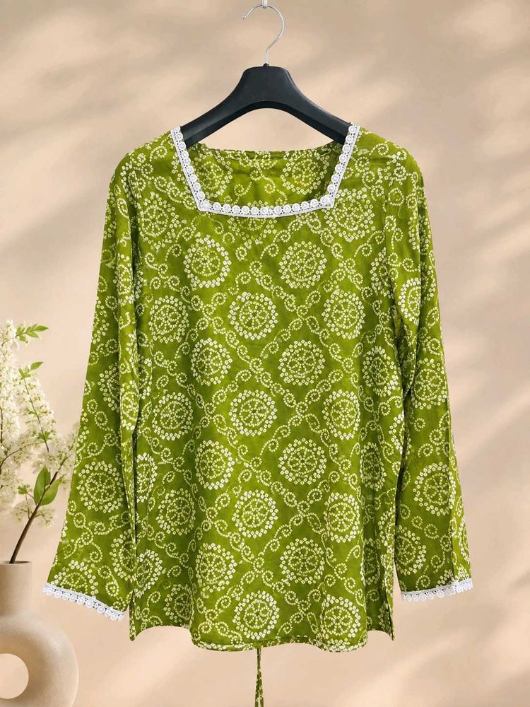 Green Bandhani Print short Kurti