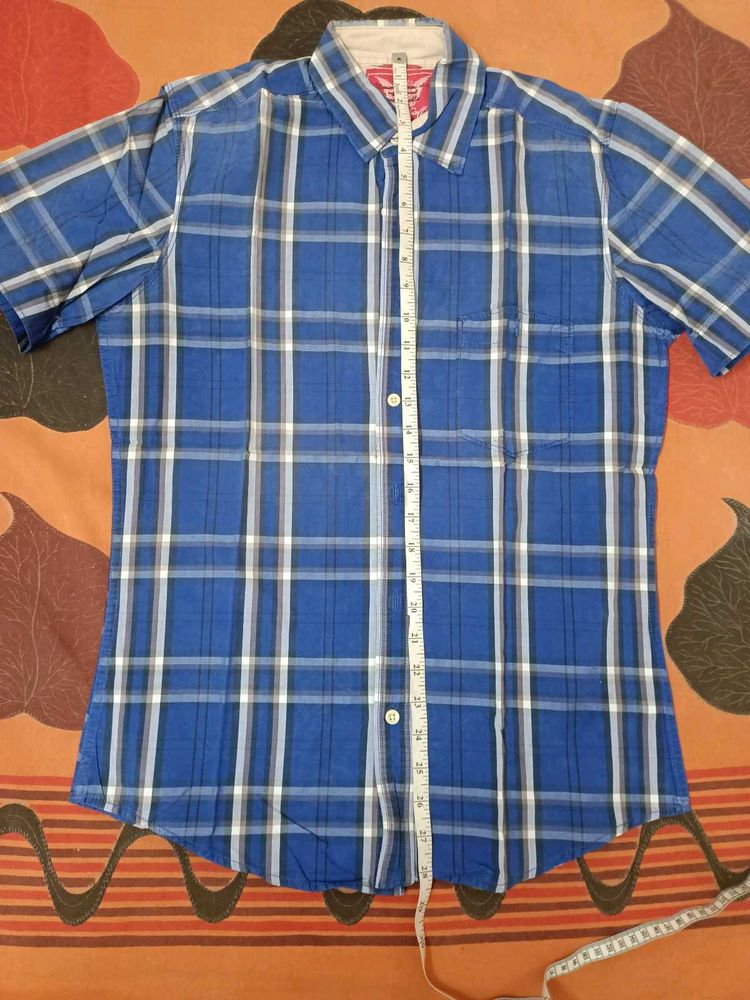 Men's Blue Plaid Short Sleeve Shirt