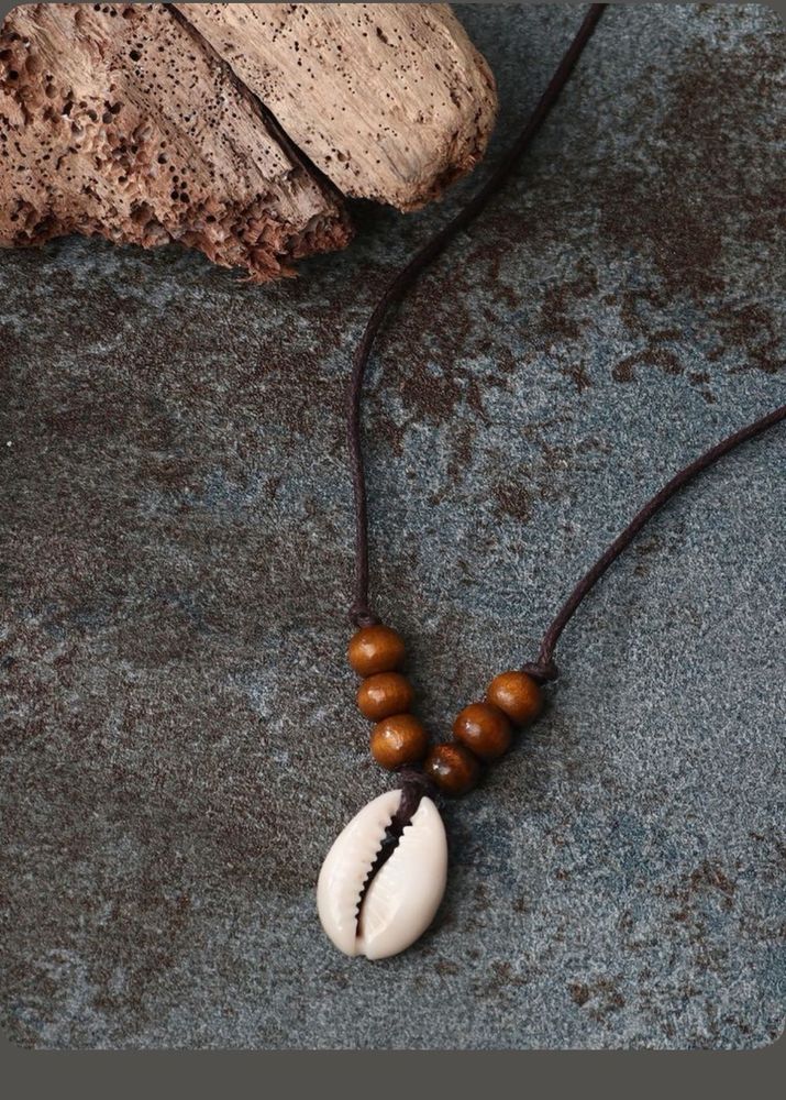 Boho Cowrie Shell &amp; Wood Bead Necklace