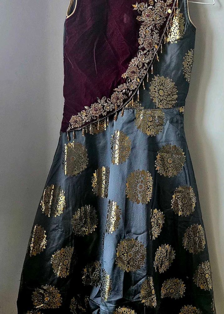 perfect 4 DIWALI :Grey dress , purple velvet