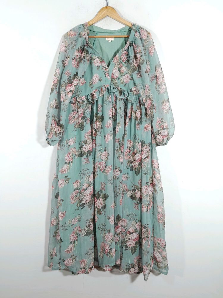 Sea Green Floral Printed Dress(women's)