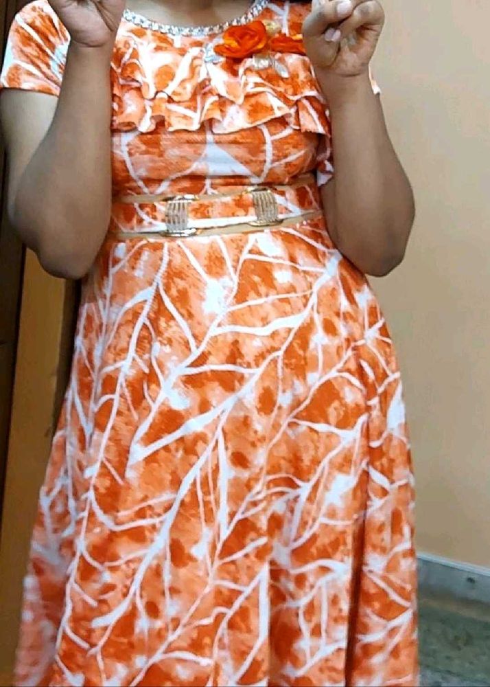 red  Floral Print Dress with Ruffle Detail