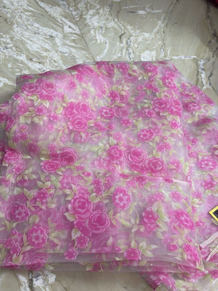 Pink Floral Organza Fabric