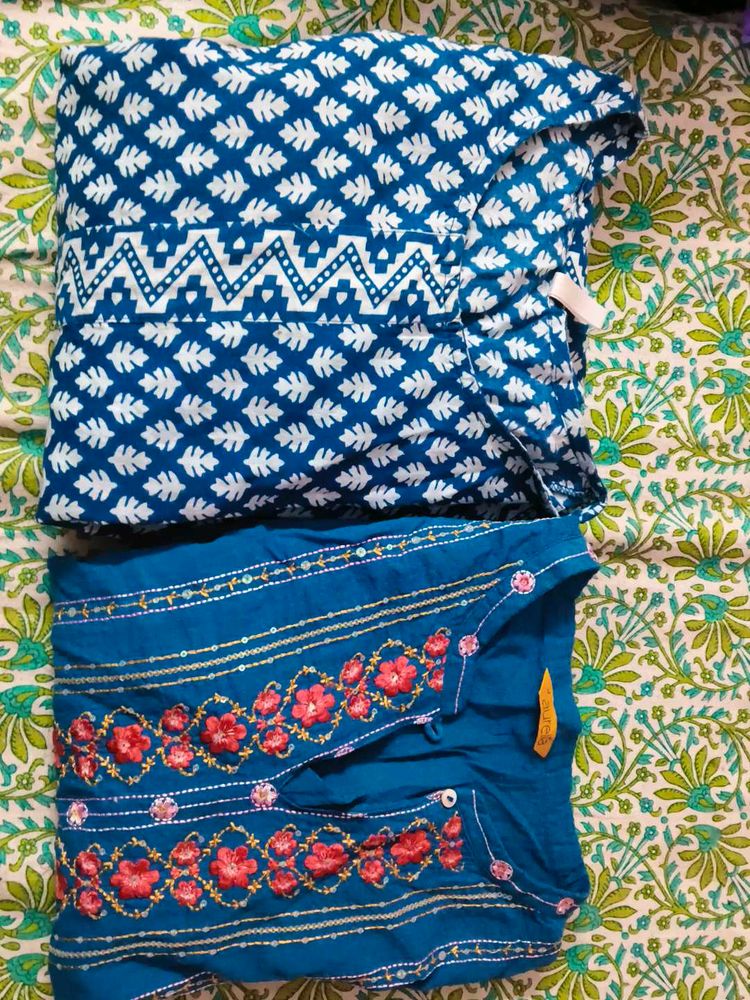 Blue &amp; White Printed Kurta
