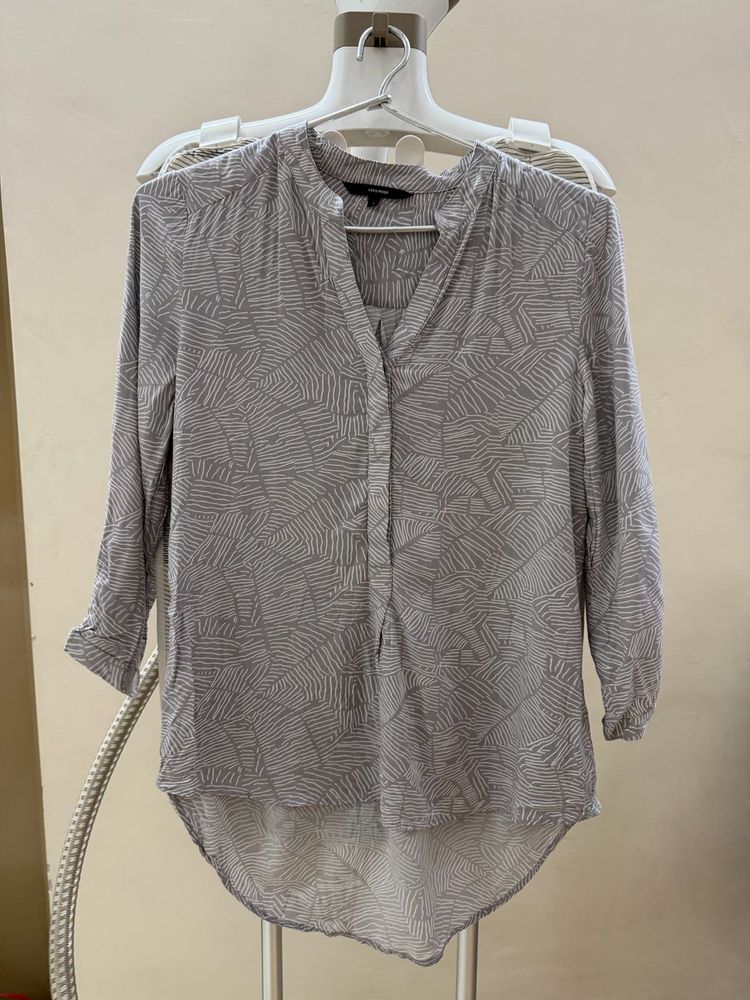 Stylish Grey Leaf Print Tunic Top