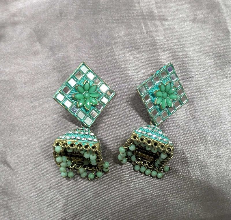 Bohemian Mirror Work Jhumka Earrings