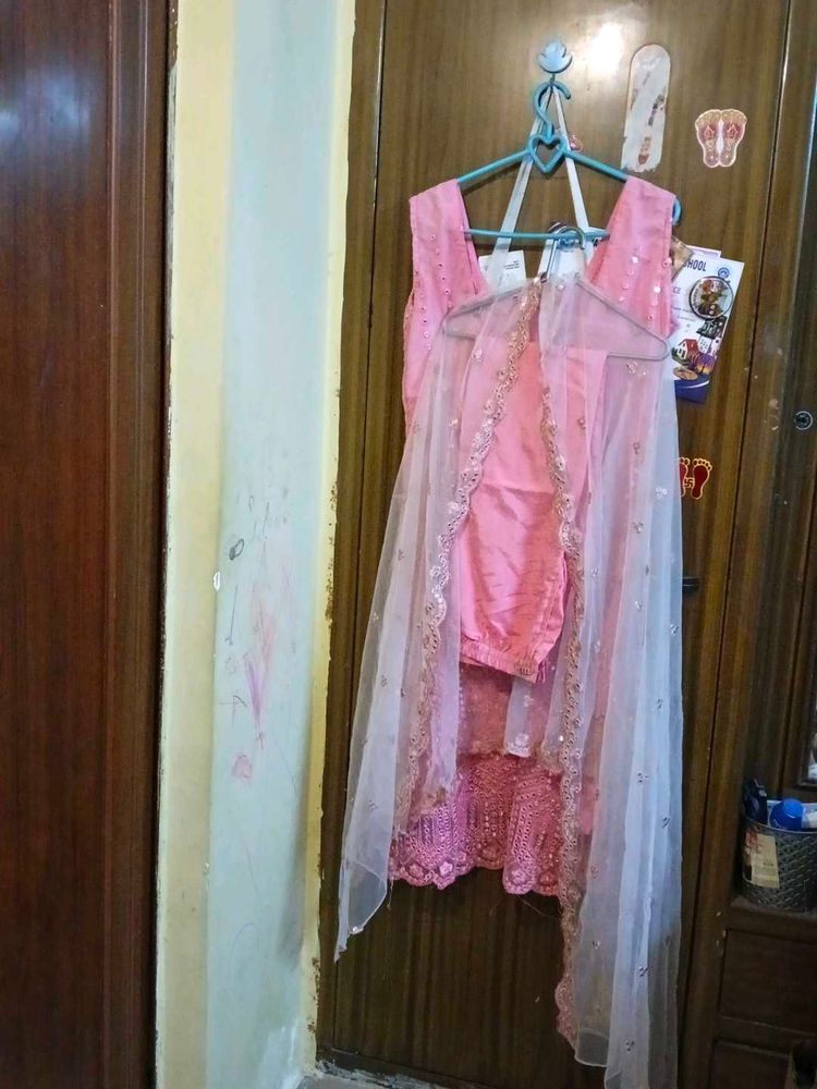 Pink Embellished Kurta Set with Dupatta