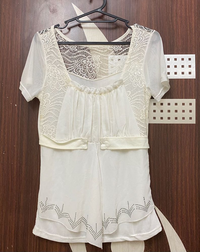 White Square neck Lace Top