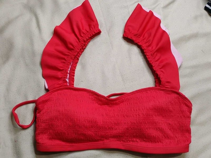 Red Ruffle Bikini Top