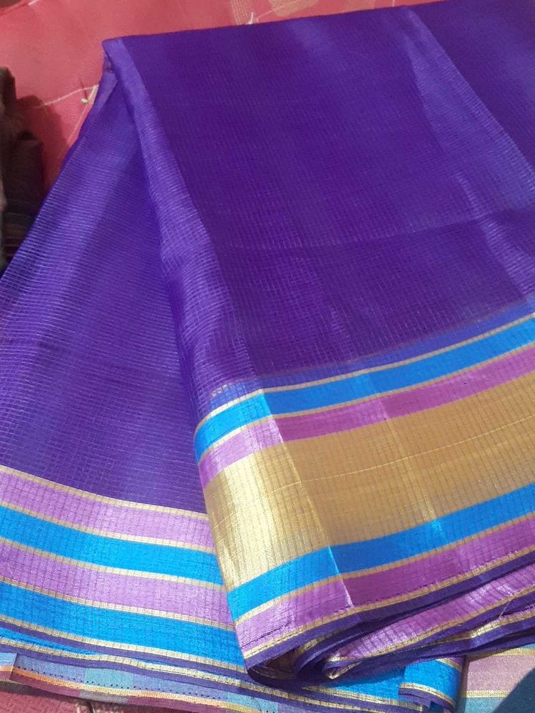 Vibrant Purple Saree with Striped Border