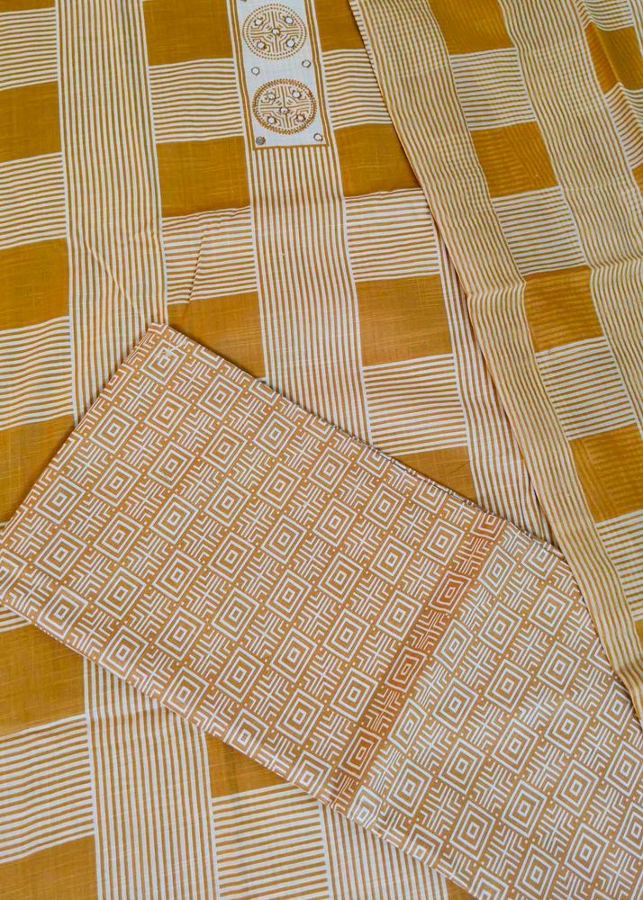 `Cotton Linen Checks Suit ₹ 350 | Mirror Work Neck
