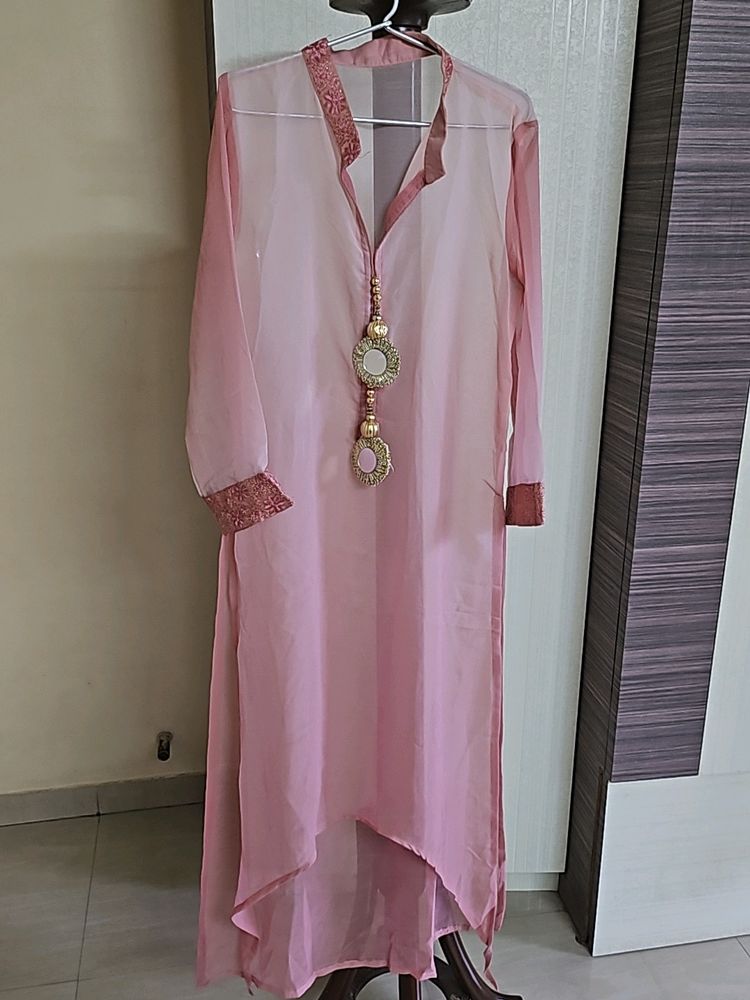 Pink Kurta With Plazzo And Dupatta