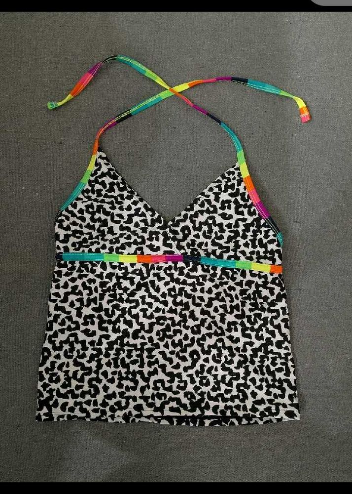 Leopard Print Bikini Top with Rainbow Straps