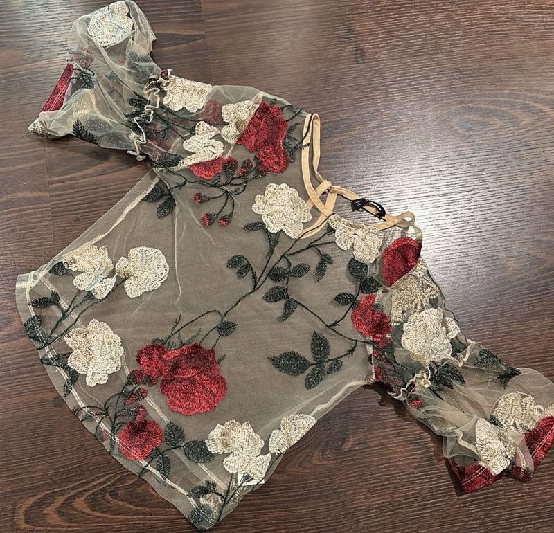 Sheer Floral Embroidered Top