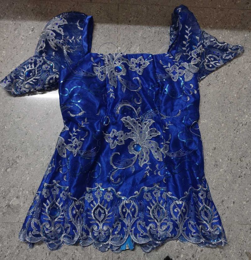 Royal Blue Embroidered Y2k chatpate top