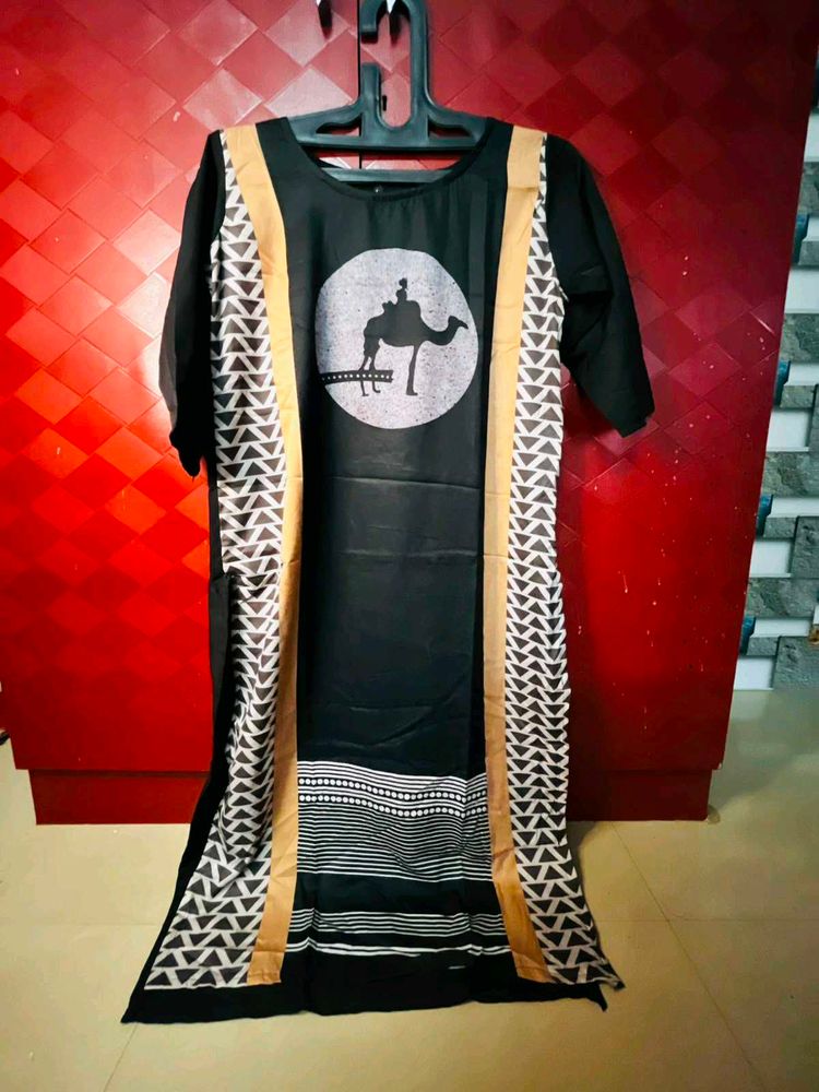 Black Kurta with Camel Print