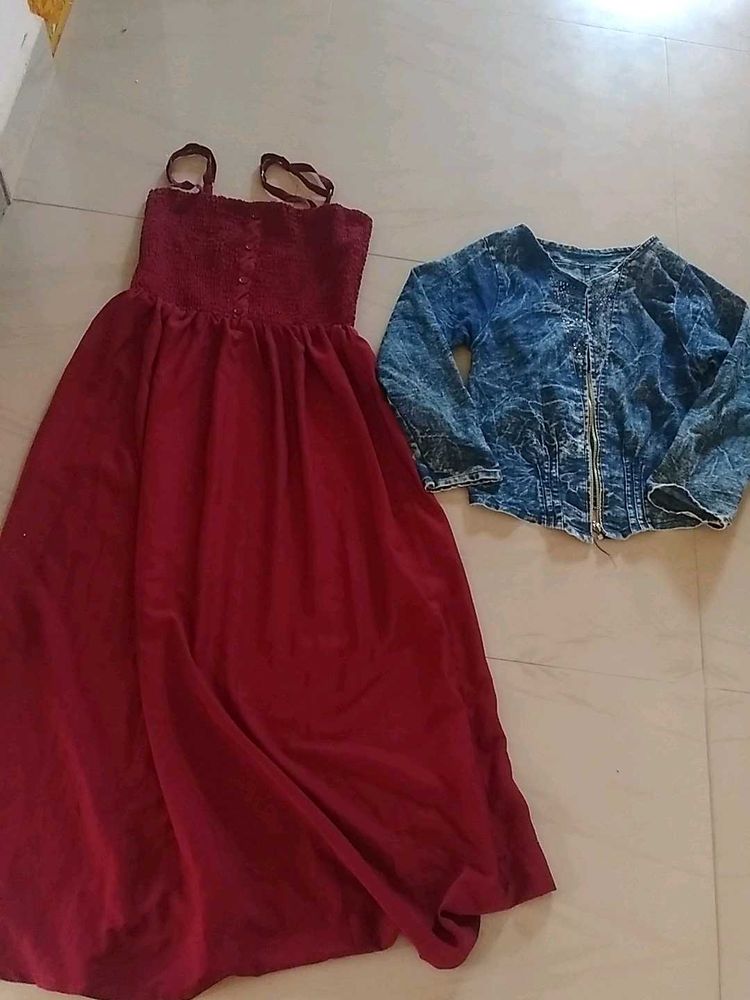 Long Frock,With Jeans Coat