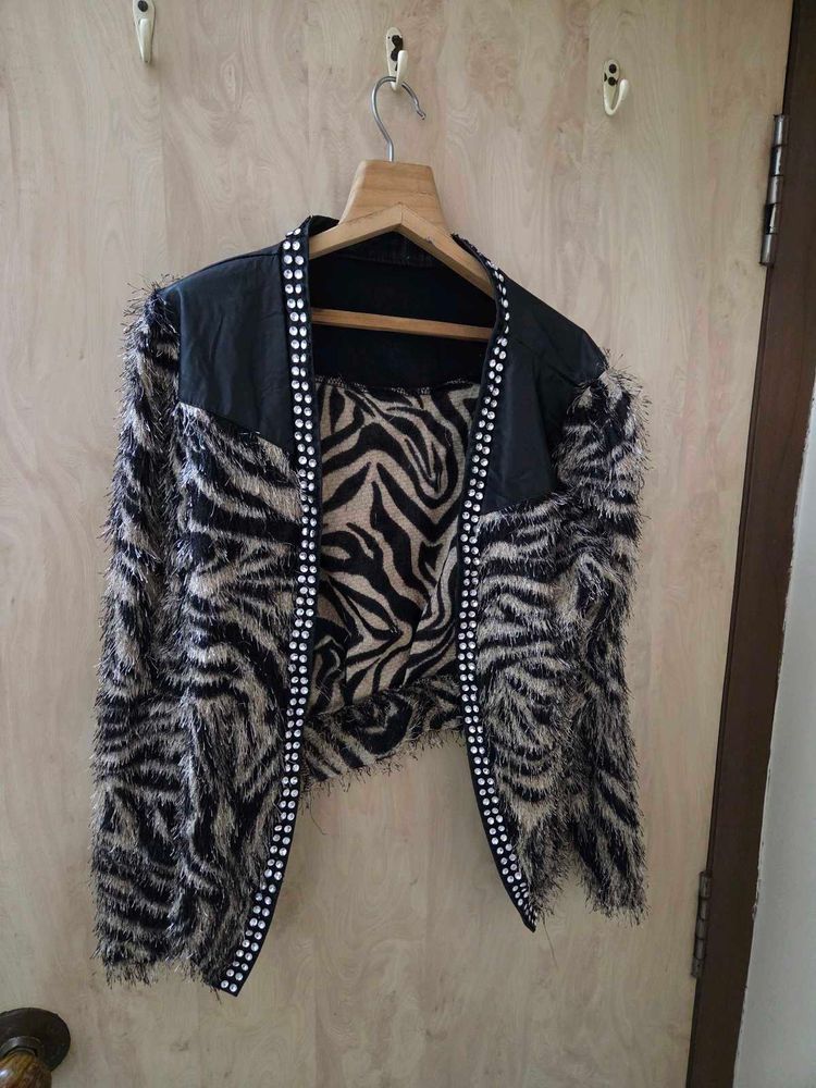 Bold Zebra Print Faux Fur Jacket