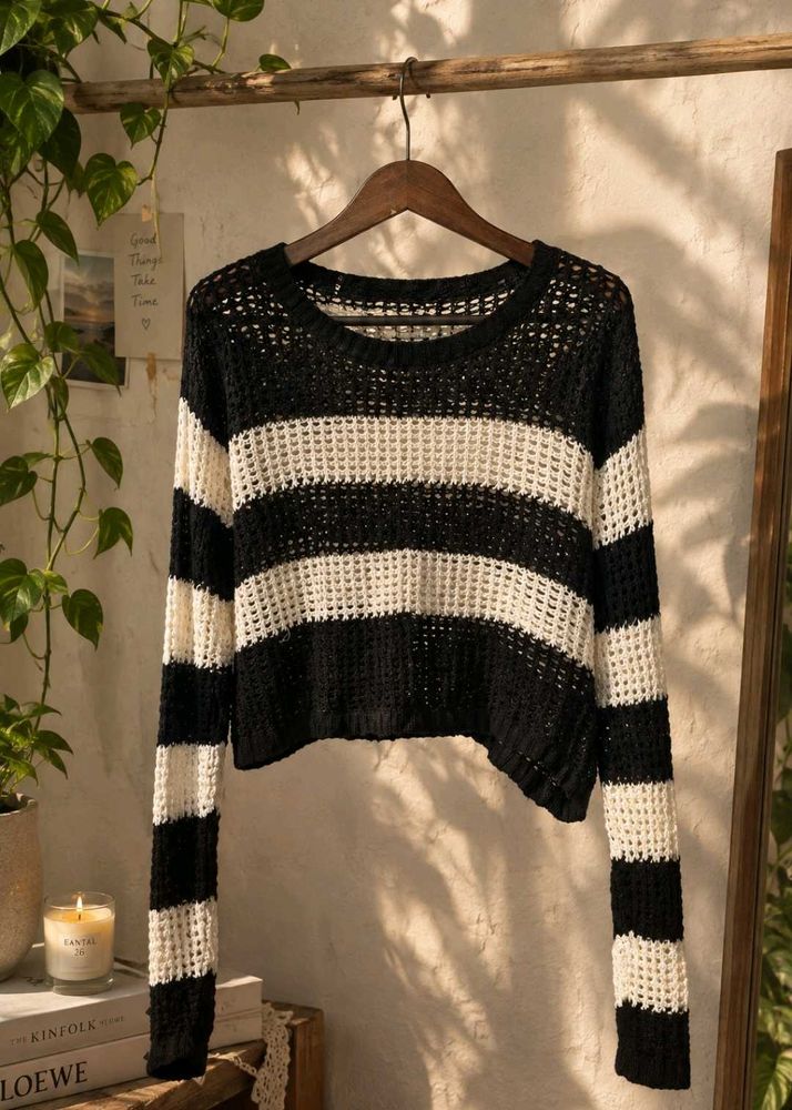 Black &amp; White Striped Knit Sweater