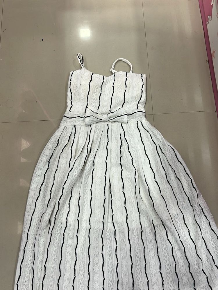 Striped Lace Dress with Bow