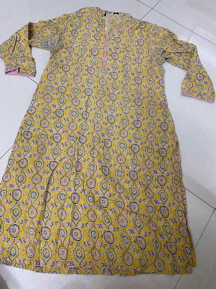 Yellow Printed Kurta