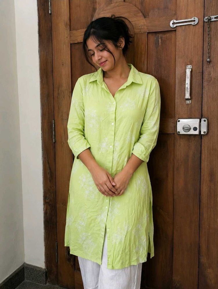 Lime Green Printed Kurta