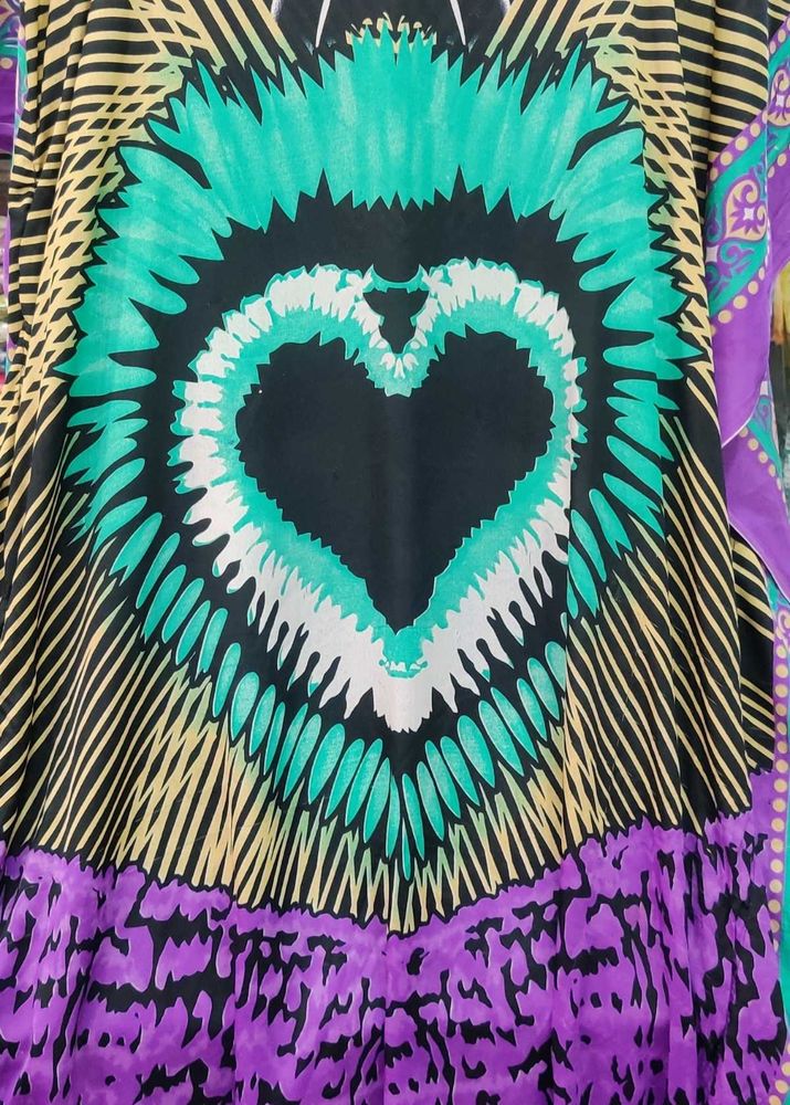 Vibrant Heart Print Kaftan Dress