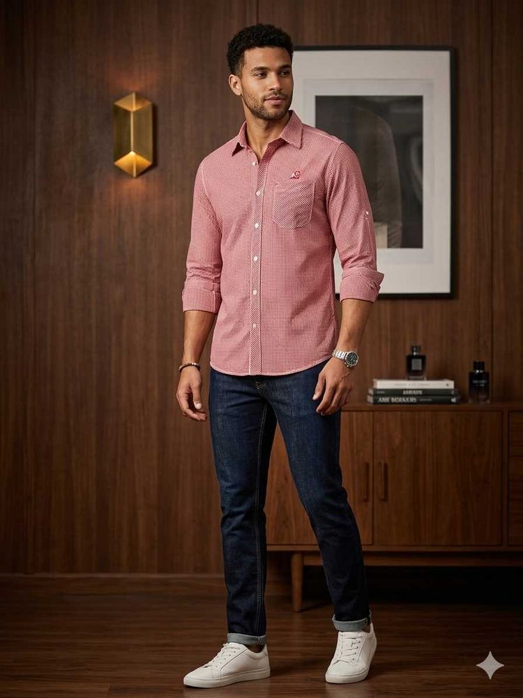 Men's Stylish Red Gingham Shirt