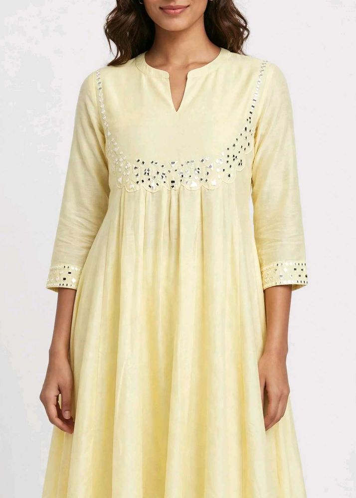 Beautiful Yellow Mirror Work Kurta