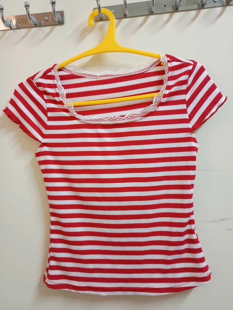 coquette red and white stripes top