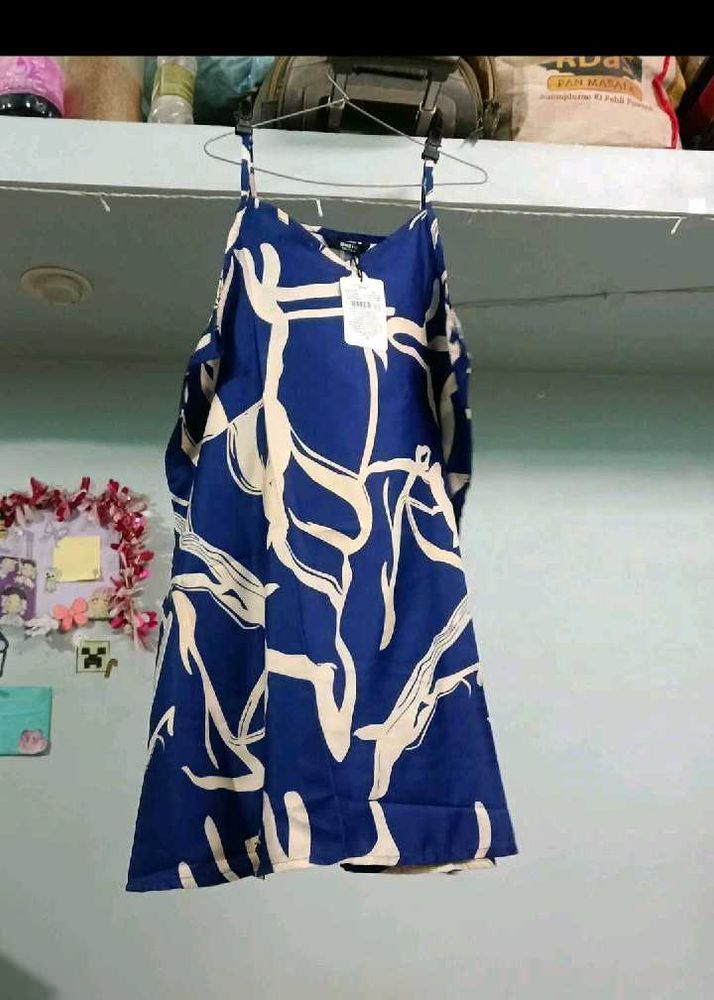 Stylish Blue Abstract Print Camisole Dress
