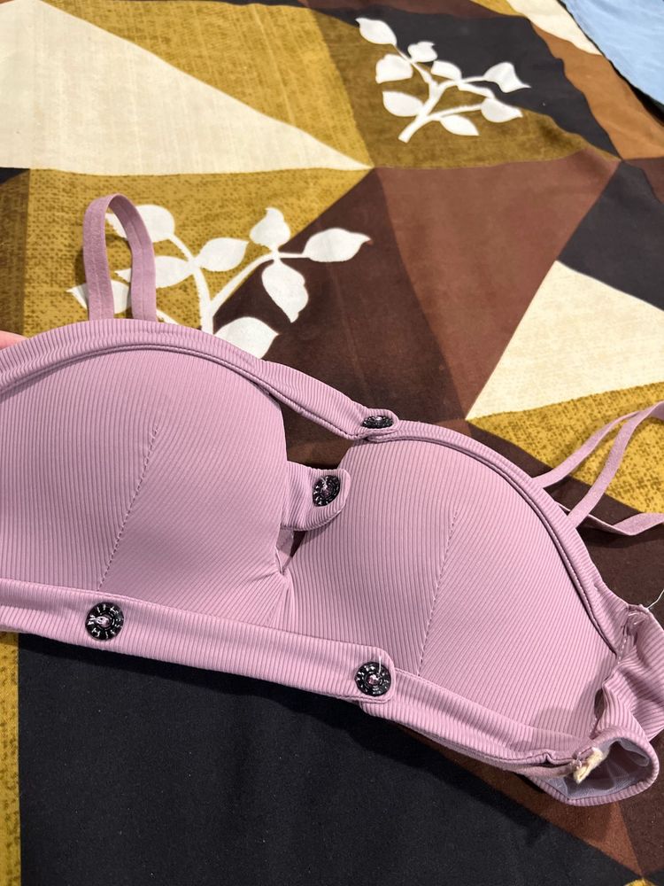 Ribbed Sports Bra with Button Detail