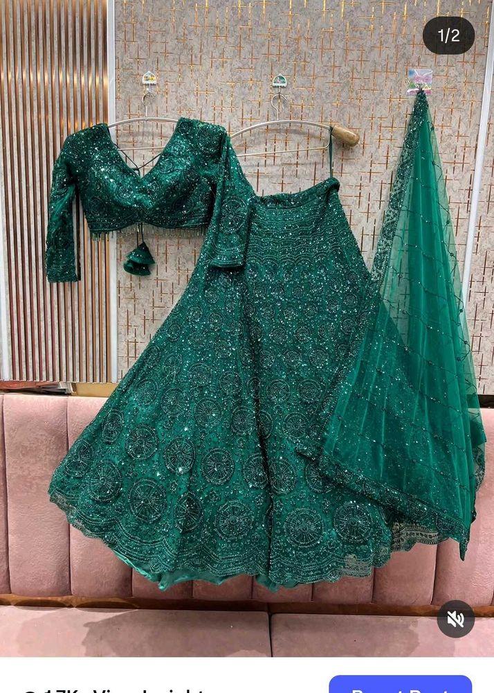 Stunning Emerald Green Sequined Lehenga Choli