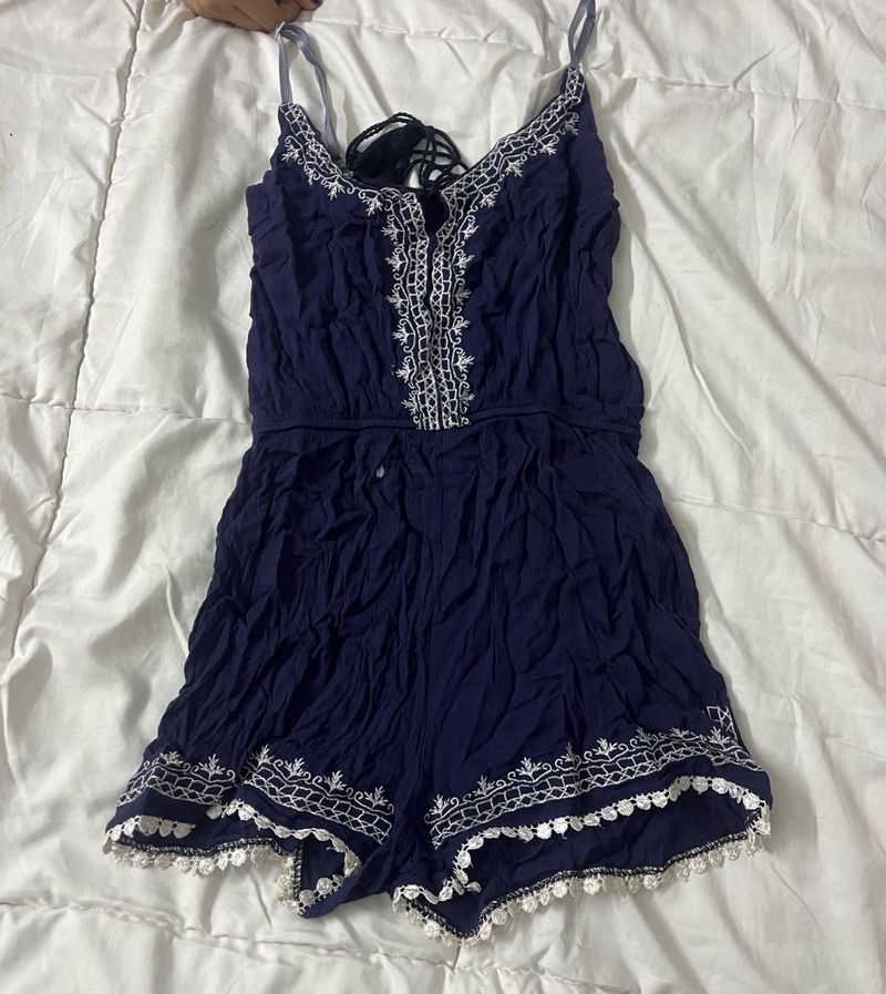 Navy Embroidered Romper