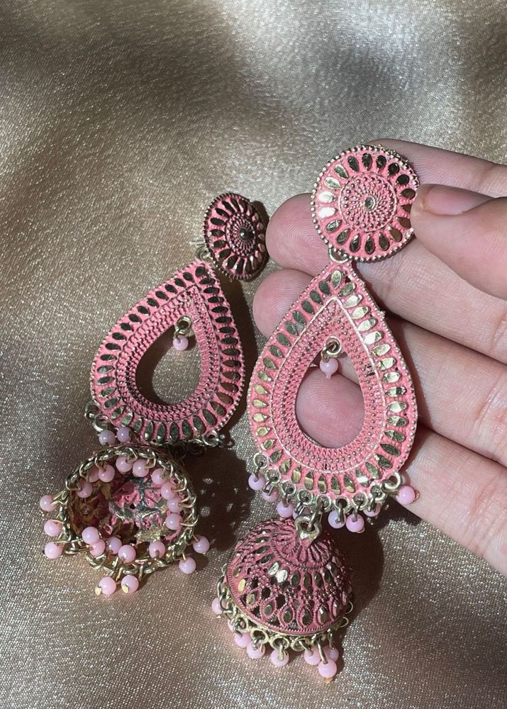 Elegant Pink Jhumka Earrings