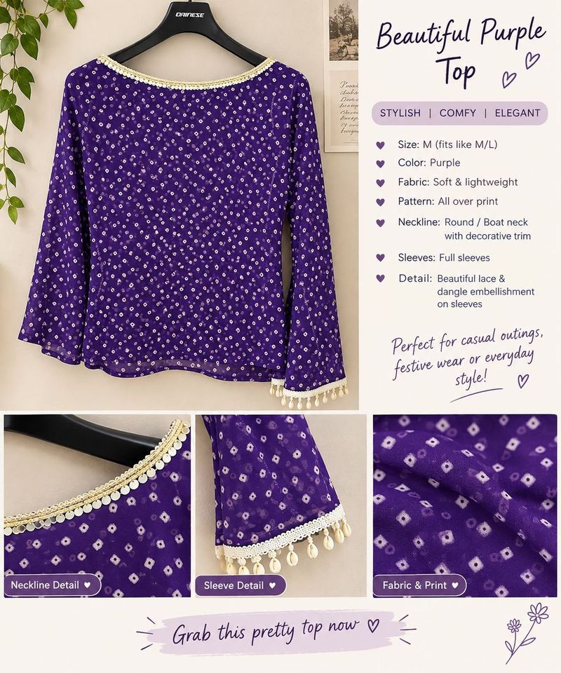 Purple printed one sleeve top 💜