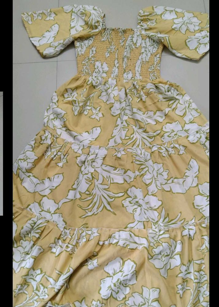Yellow Floral Midi Dress