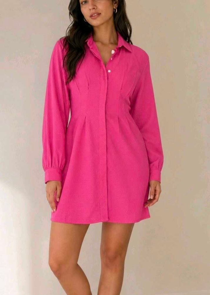 Vibrant Pink Button-Up Shirt Dress