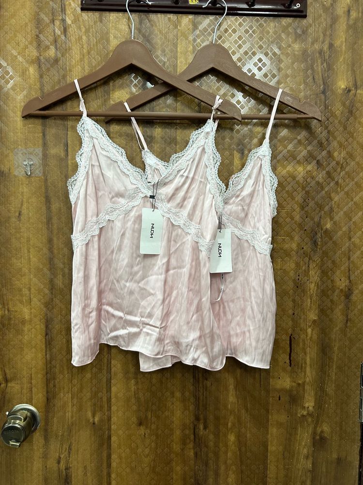 Pink Lace Trim Camisole Top