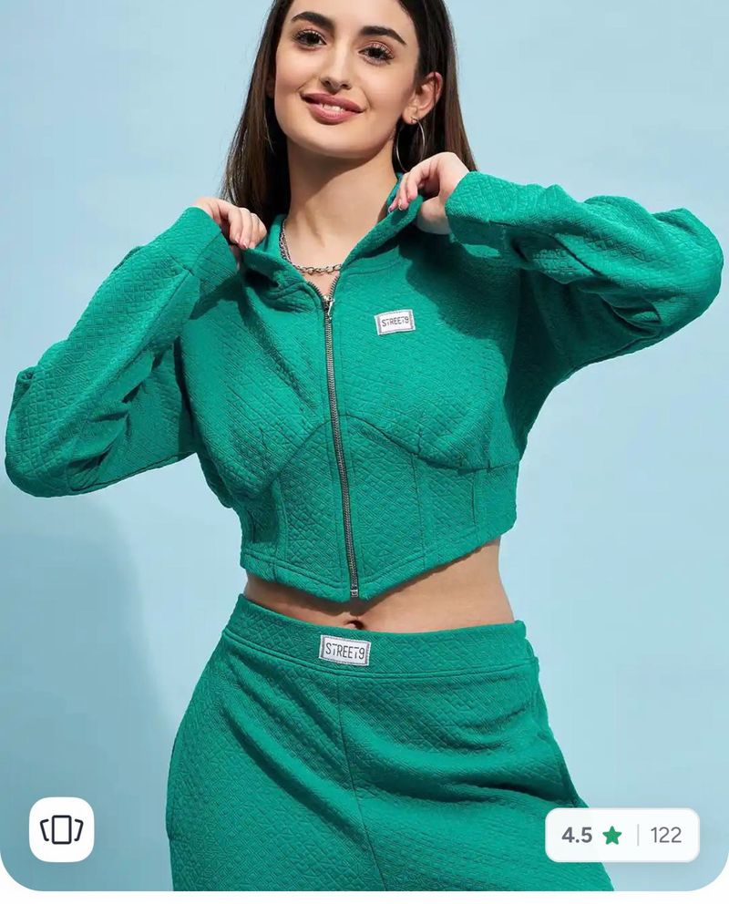 WINTER WEAR Green Textured Cropped Hoodie only