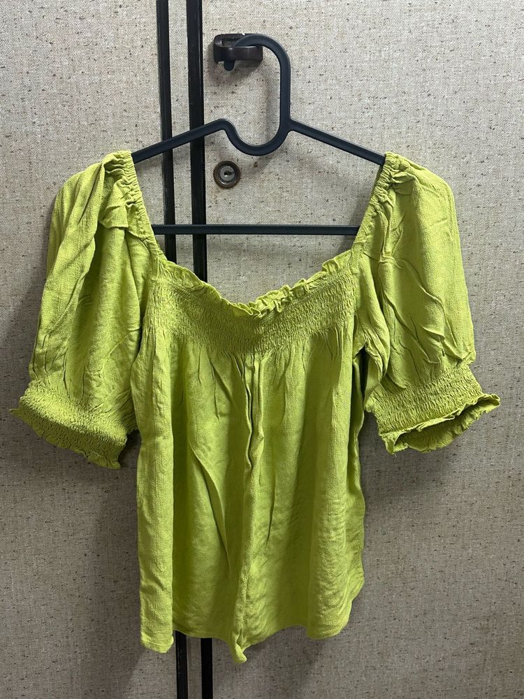 Lime Green Smocked Puff Sleeve Top