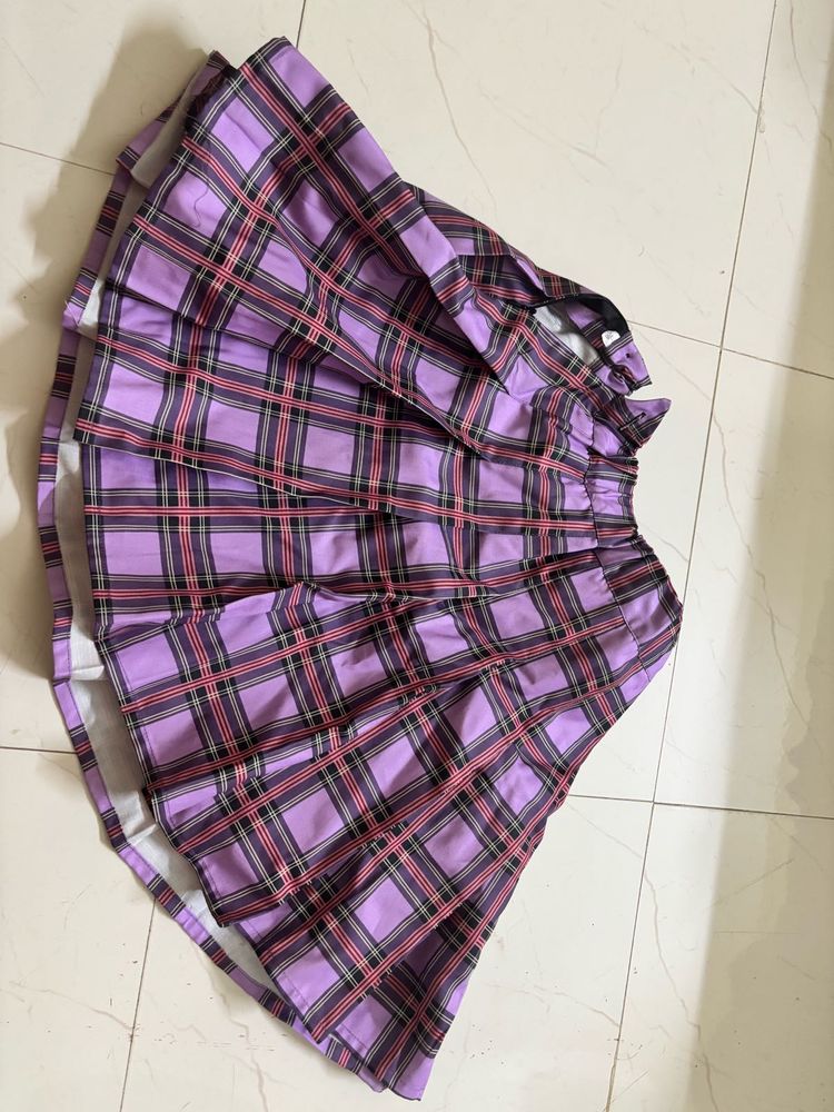 Purple Plaid Pleated Mini Skirt