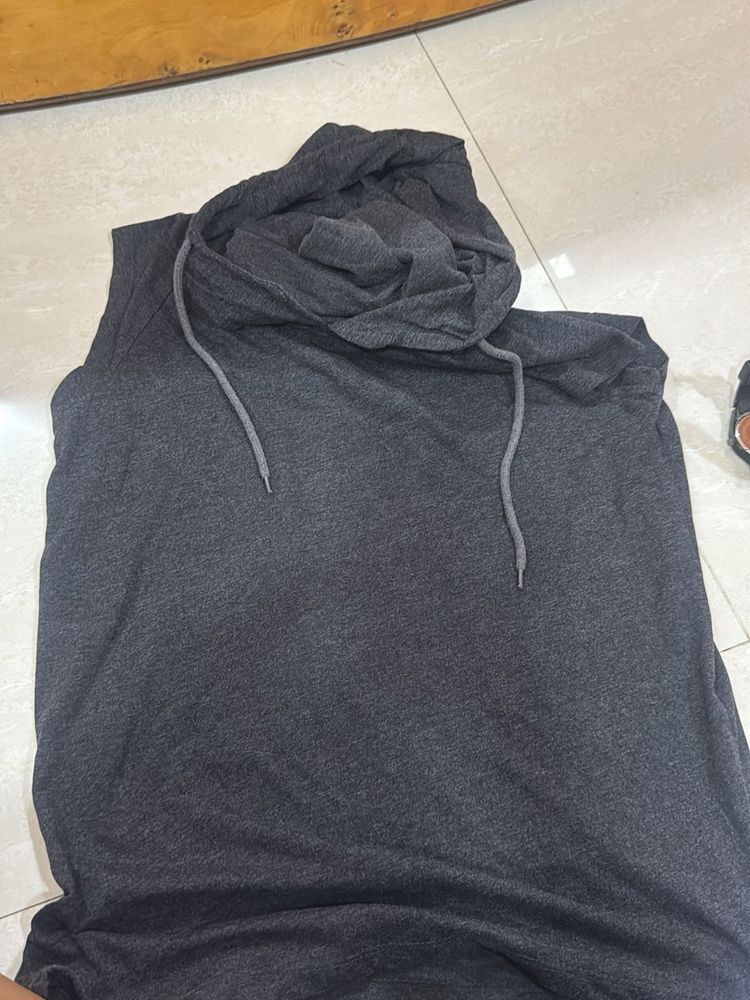 Sleeveless Charcoal Hoodie Tunic