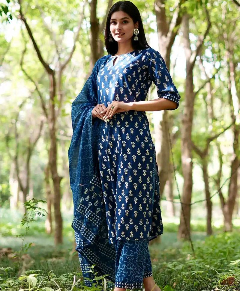 Libas Blue Ethnic Motifs Printed Pure Cotton