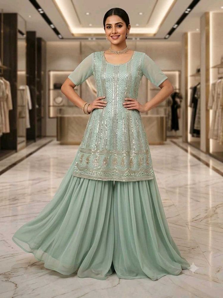 Embellished Mint Green Kurta Set