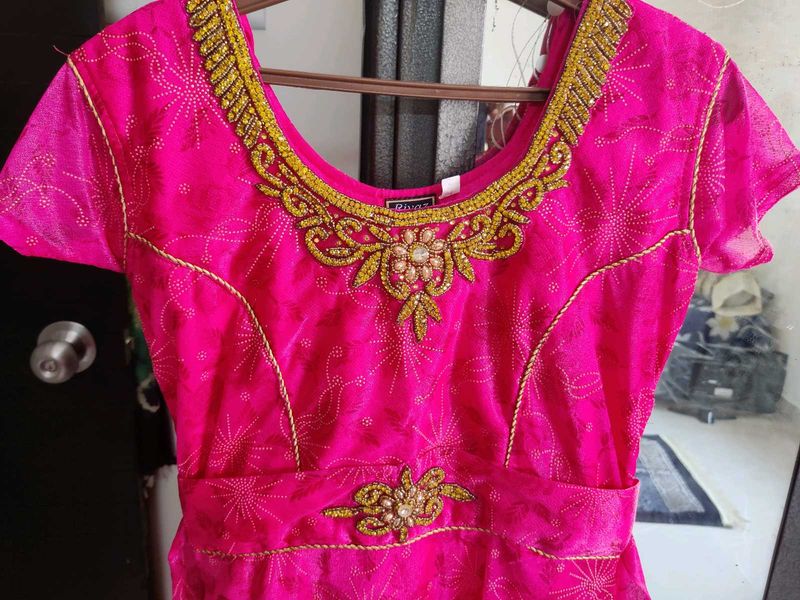 Like New Magenta Pink Embroidered Anarkali Suit Se