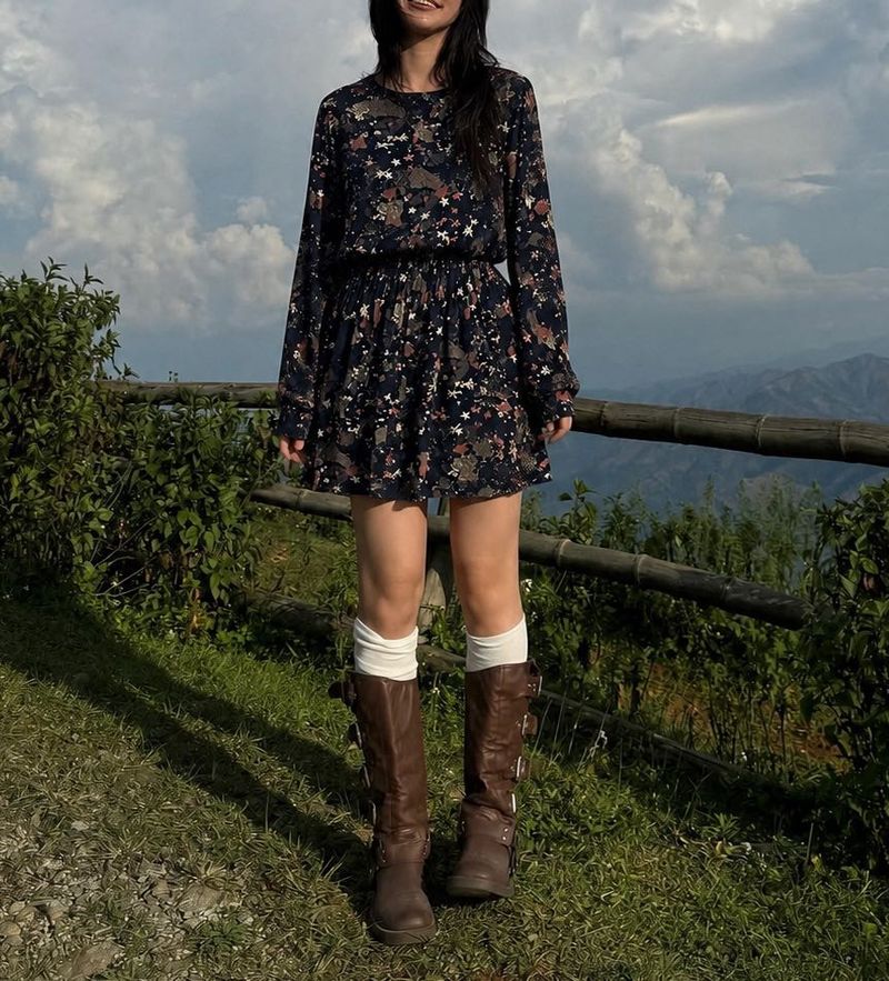 Floral Print Long Sleeve Mini Dress