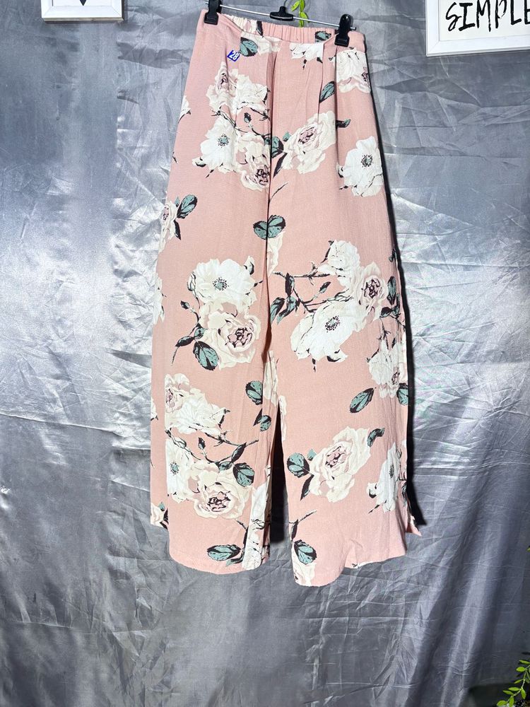Pink Floral Wide Leg Palazzo Pants