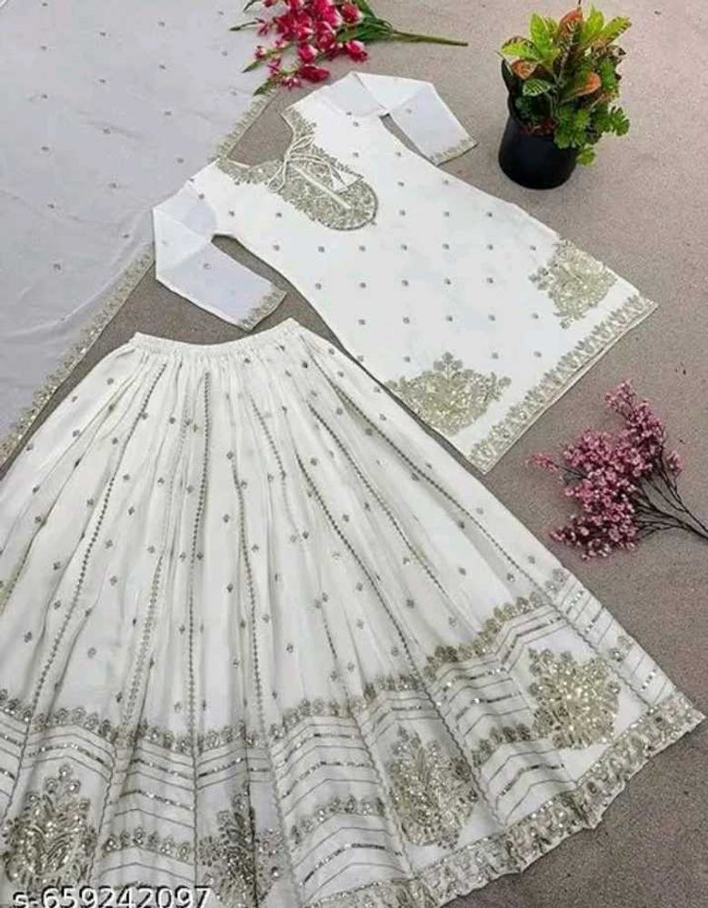 🤍Elegant White Lehenga kurta Set✨