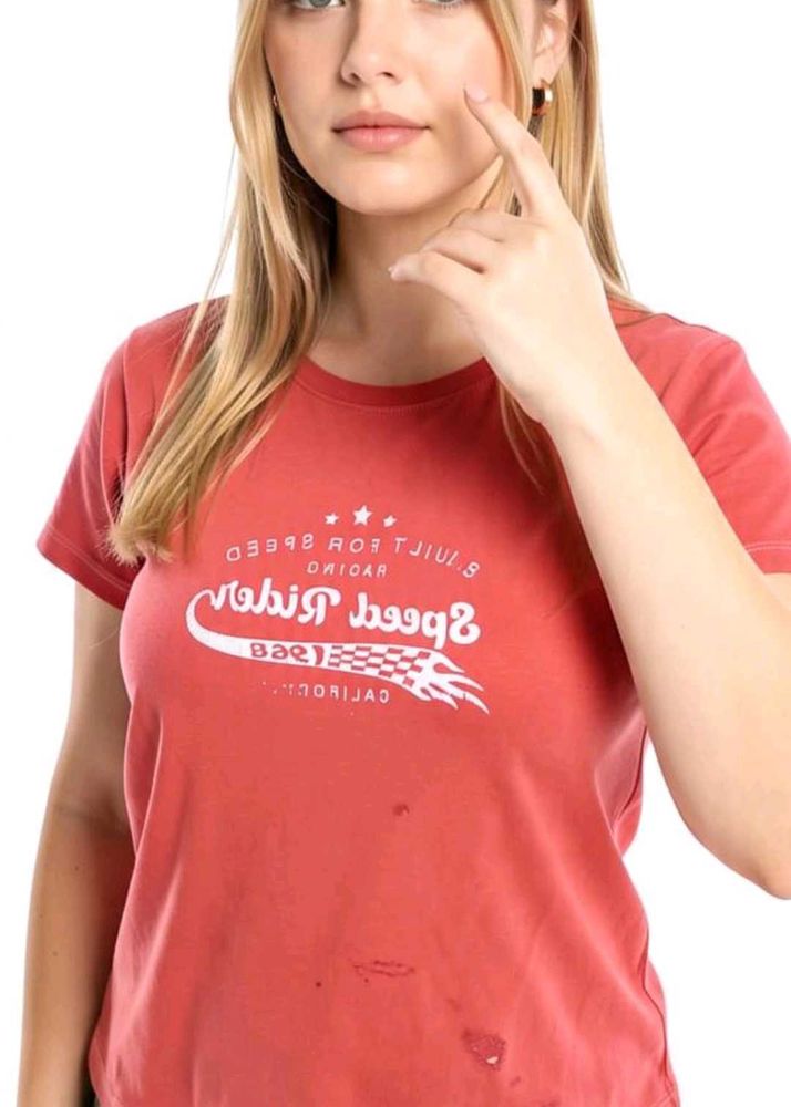 Vibrant Red "Speed Rider" Graphic Tee